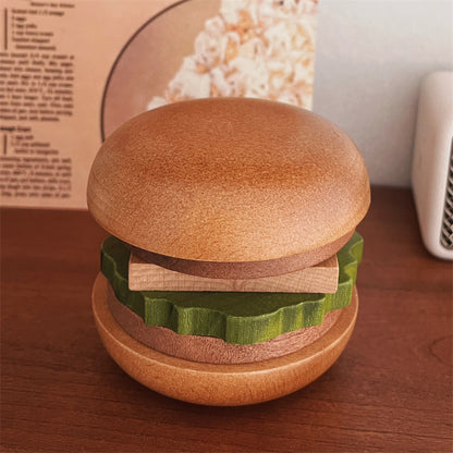 Burger-Shaped Coaster Set, Wood, Magnetic, Vintage