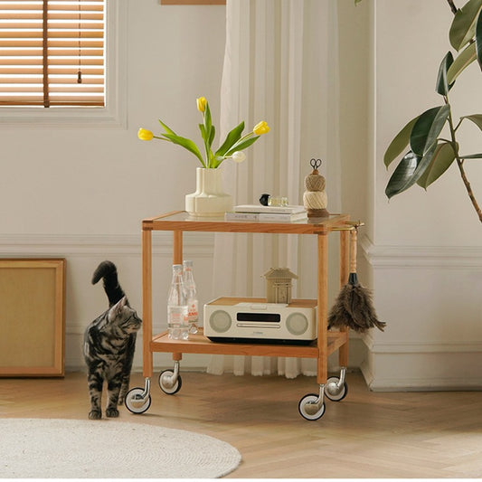 Serving Cart, Drink Station, Wood Frame And Reeded Glass