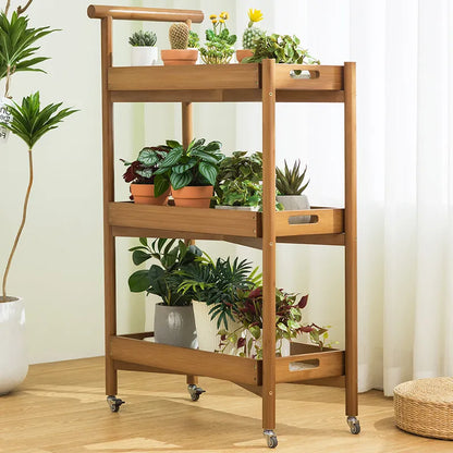 Bamboo cart, plant stand, rolling shelf