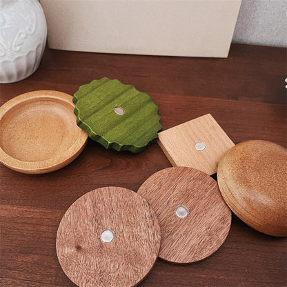 Burger-Shaped Coaster Set, Wood, Magnetic, Vintage