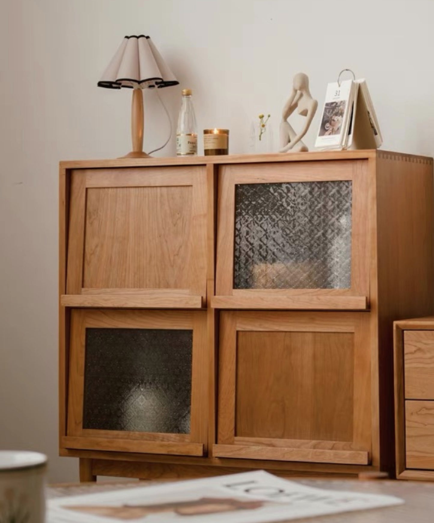 Classical Sideboard, Storage Cabinet, Magazine Cabinet, Solid Wood with Glass