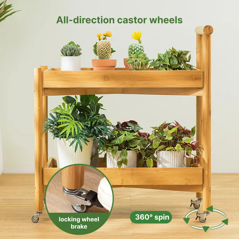 Bamboo cart, plant stand, rolling shelf