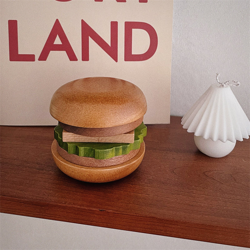 Burger-Shaped Coaster Set, Wood, Magnetic, Vintage