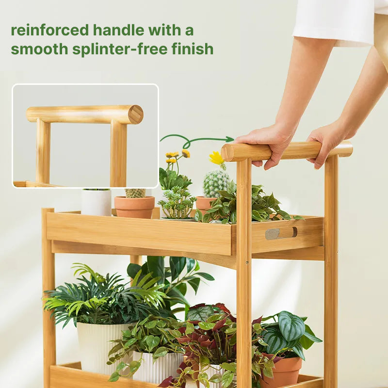 Bamboo cart, plant stand, rolling shelf