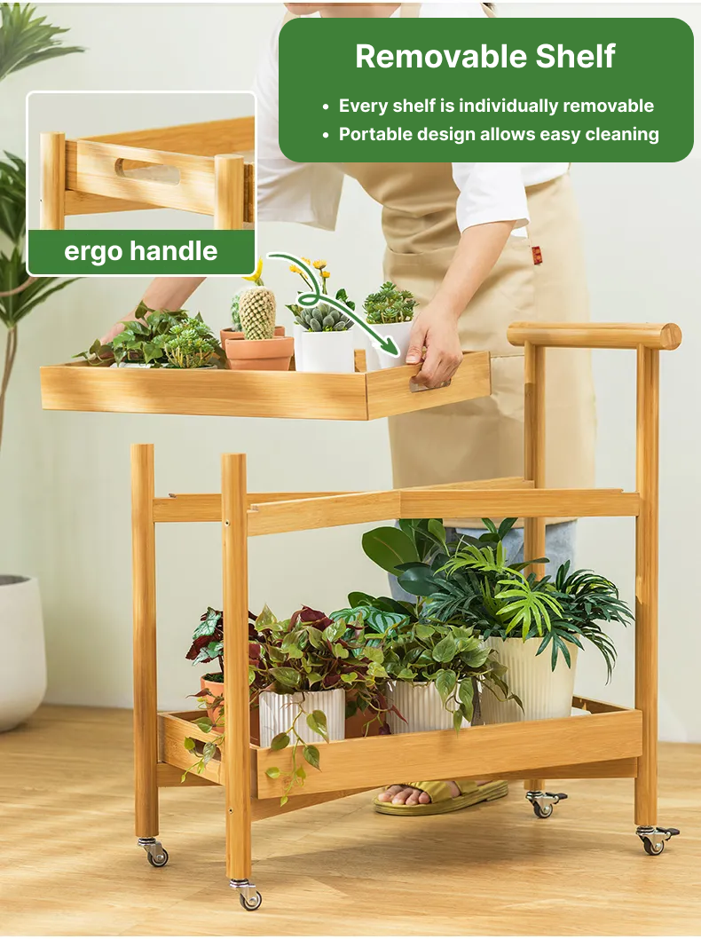 Bamboo cart, plant stand, rolling shelf