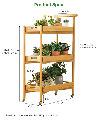 Bamboo cart, plant stand, rolling shelf