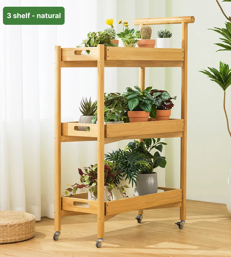 Bamboo cart, plant stand, rolling shelf