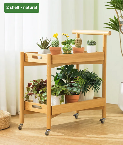 Bamboo cart, plant stand, rolling shelf