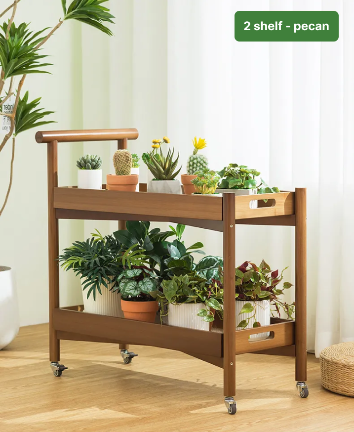 Bamboo cart, plant stand, rolling shelf